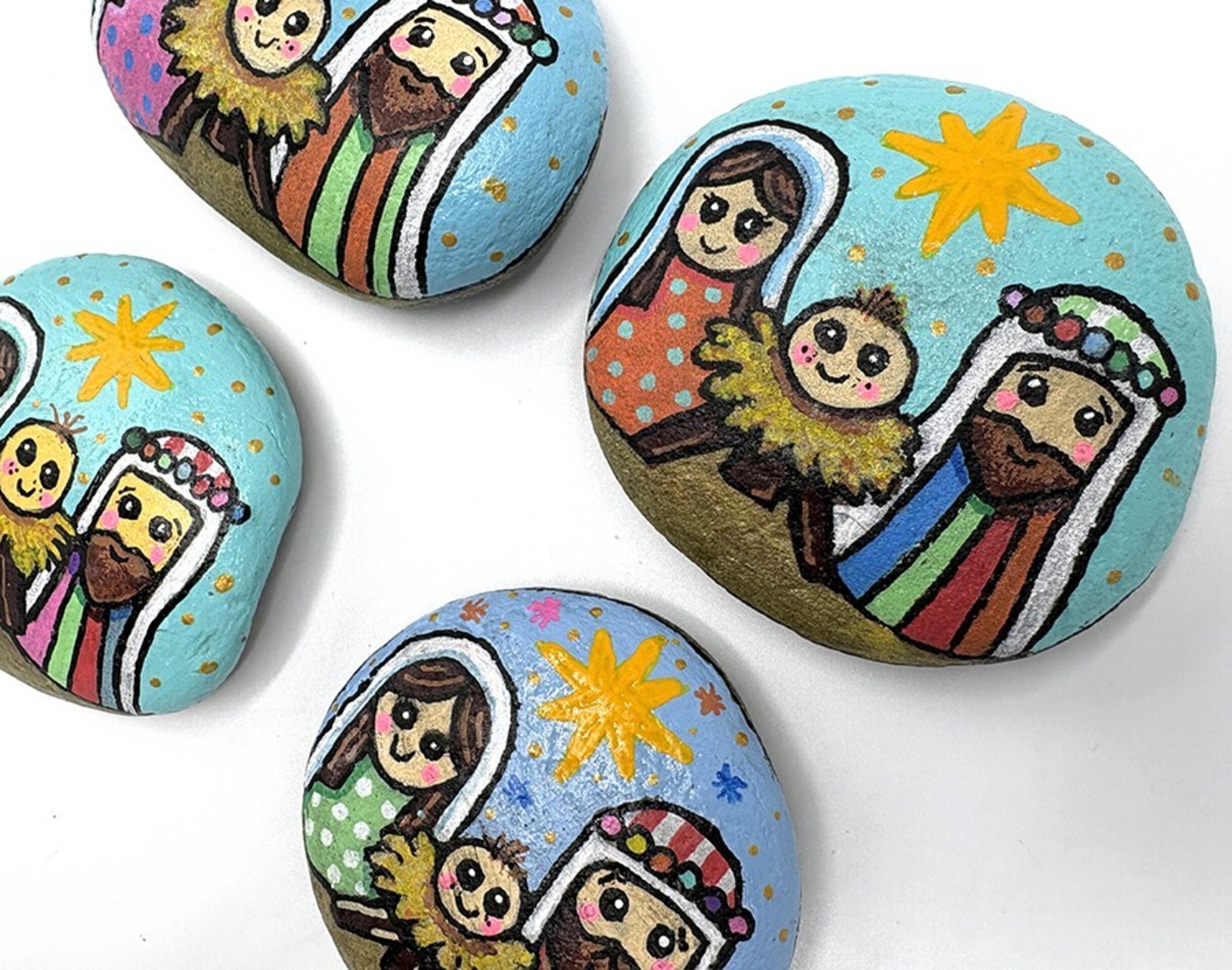 Piedra con Nacimiento Pintado a Mano – Decoración Navideña Artesanal - 9