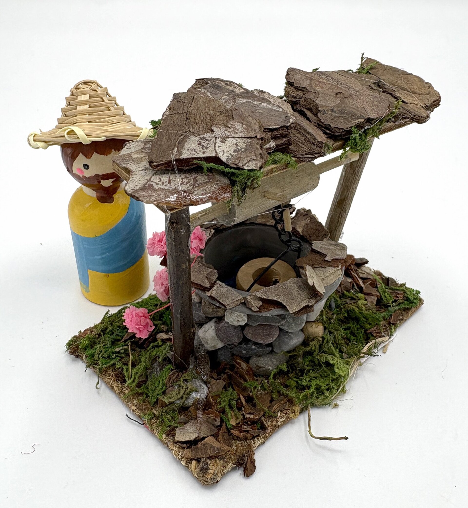 Pozo de piedra artesanal con hombre - complementos pesebre - 5