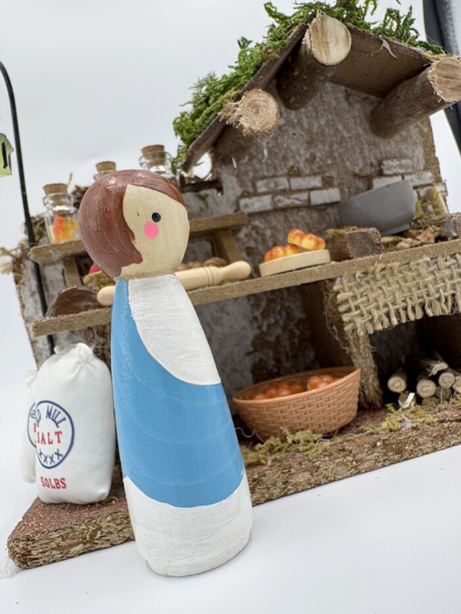 Horno con miniaturas y personaje 9 cm – Complemento artesanal pesebre - 5