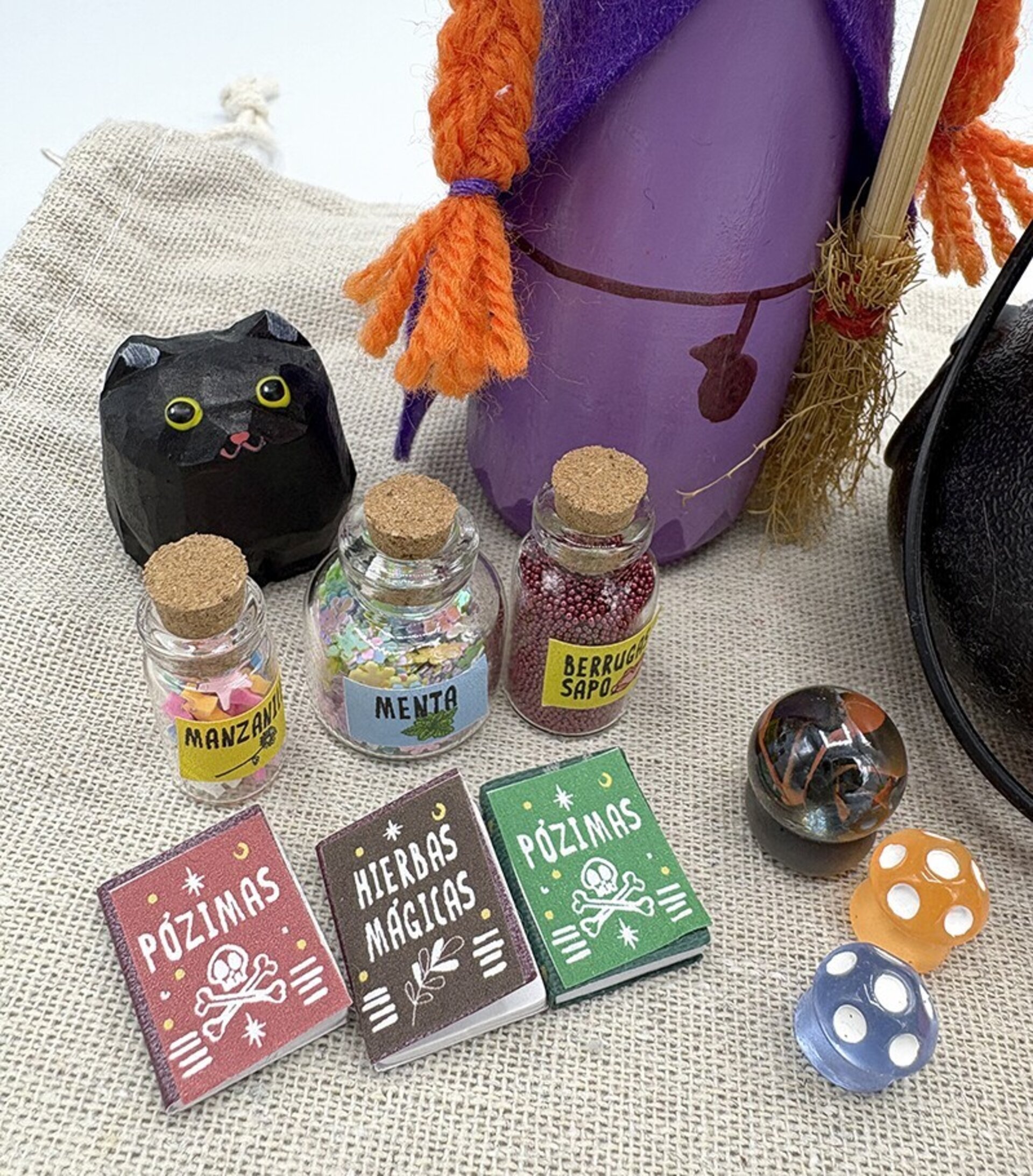 Mini mundo de la Bruja con gatito - Miniaturas pociones mágicas - 3