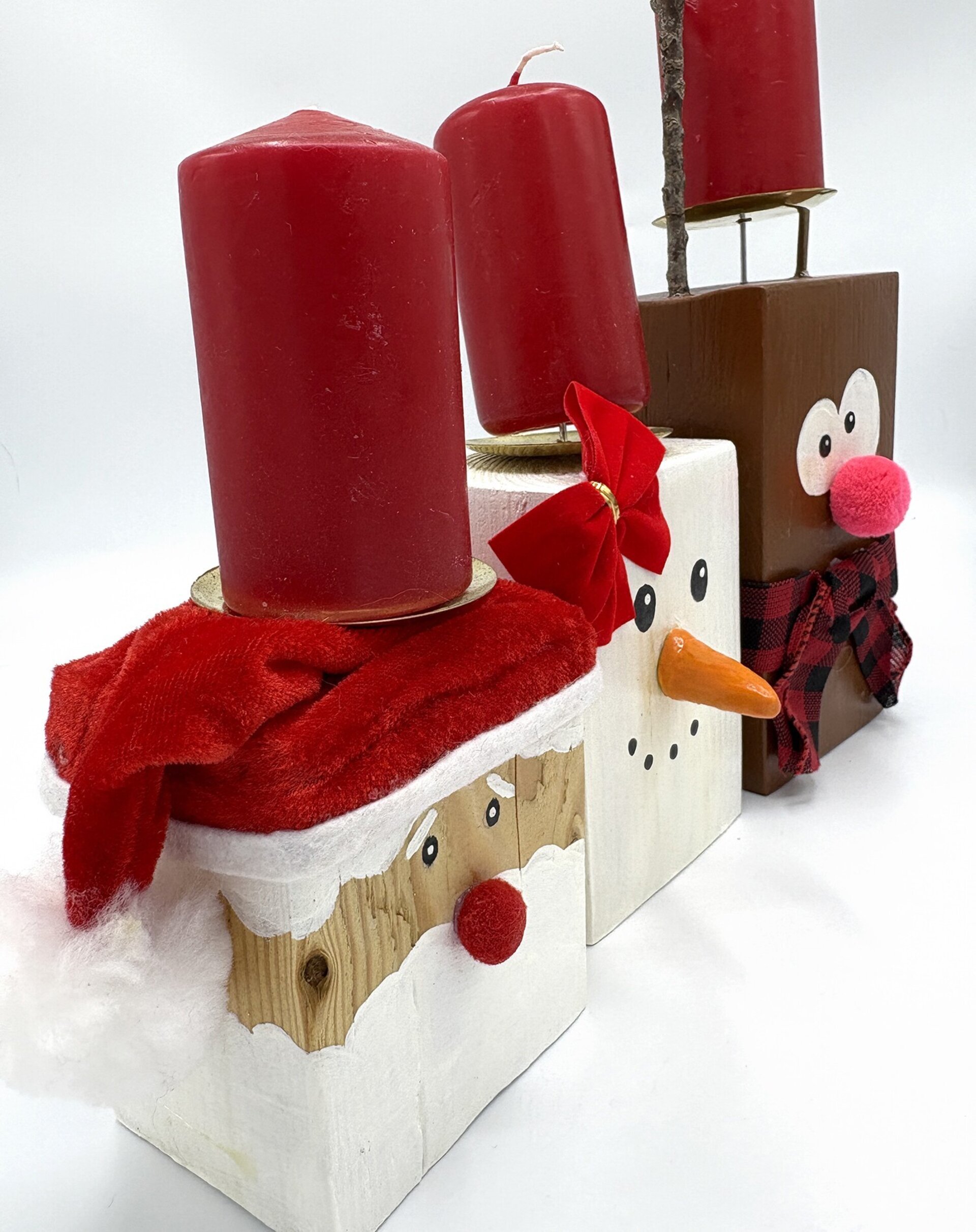 Candelabros Navideños Artesanales – Papá Noel, Reno y Muñeco de Nieve - 10