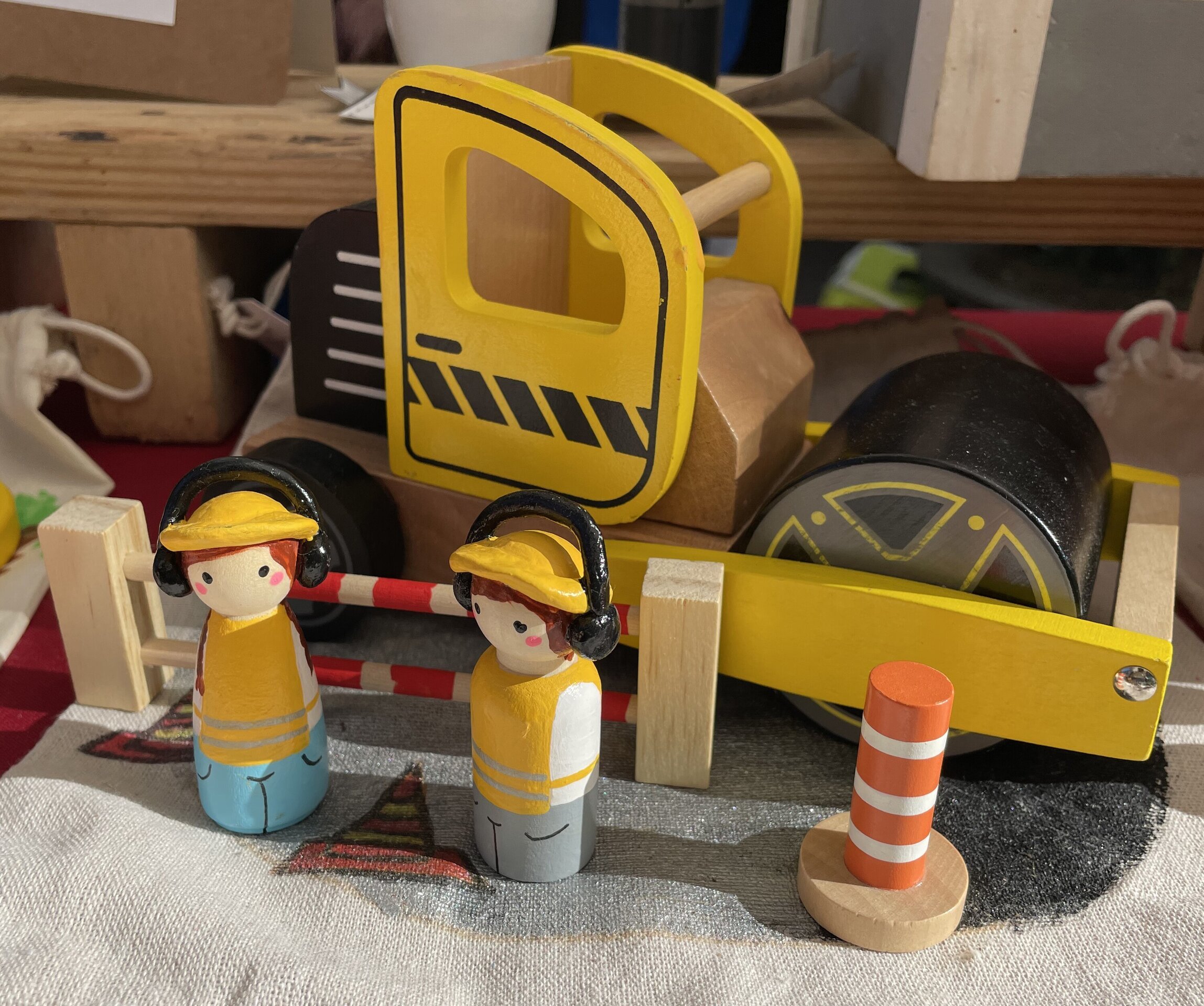 Mini mundo de construcción con apisonadora de madera - 1