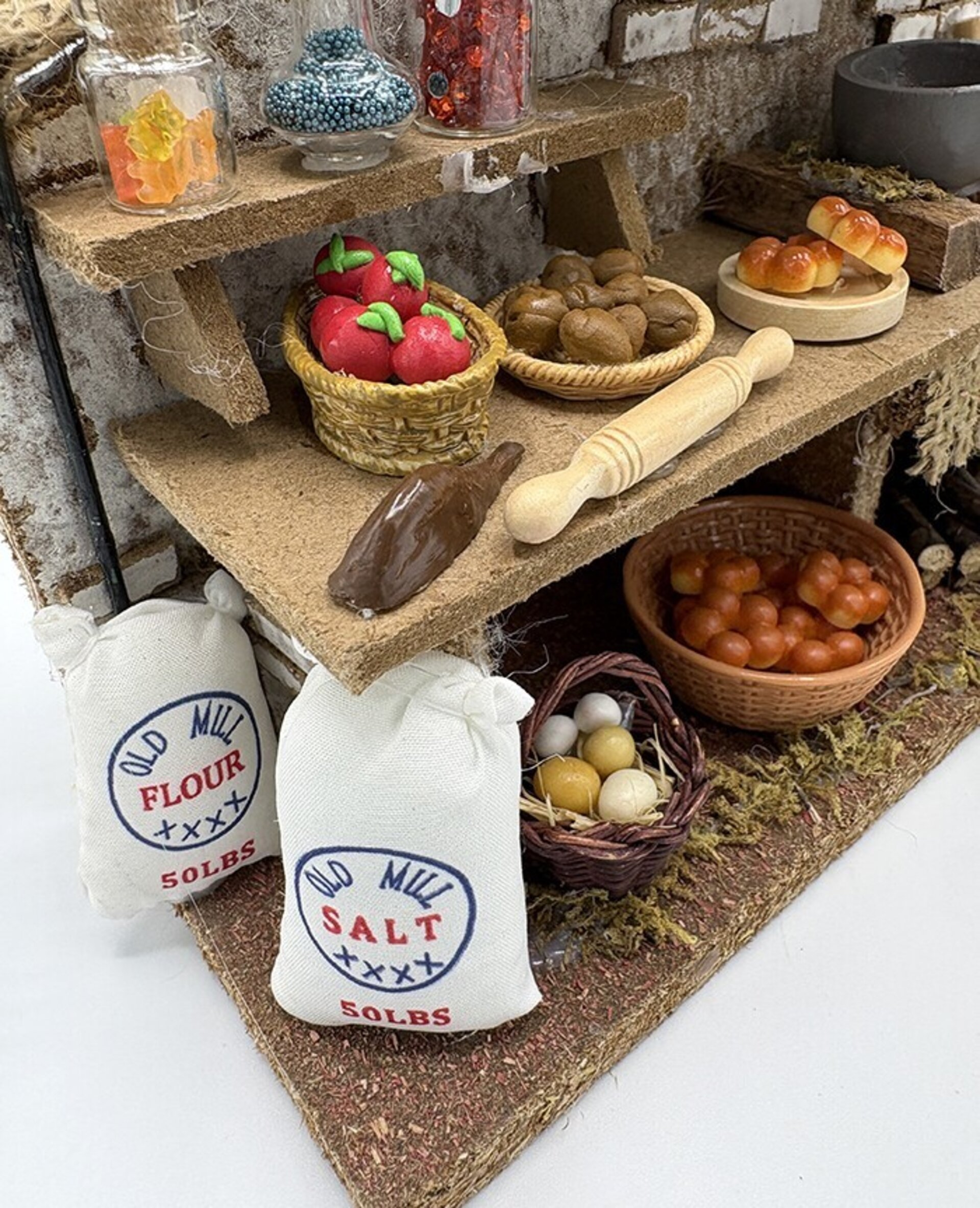 Horno con miniaturas y personaje 9 cm – Complemento artesanal pesebre - 6