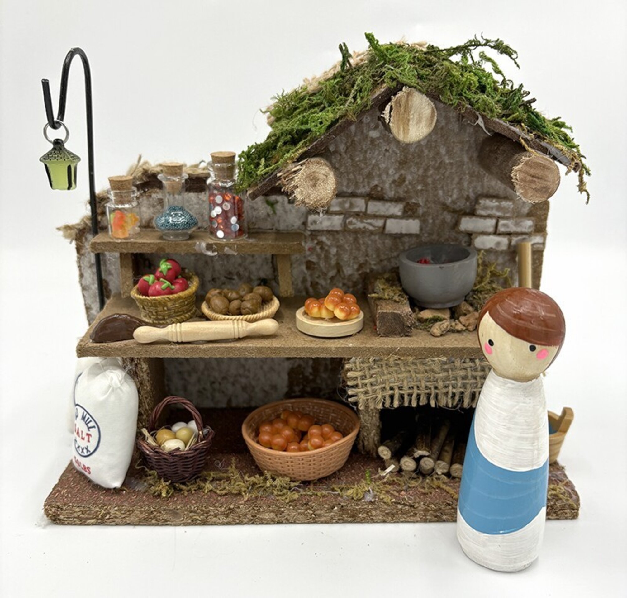 Horno con miniaturas y personaje 9 cm – Complemento artesanal pesebre - 1