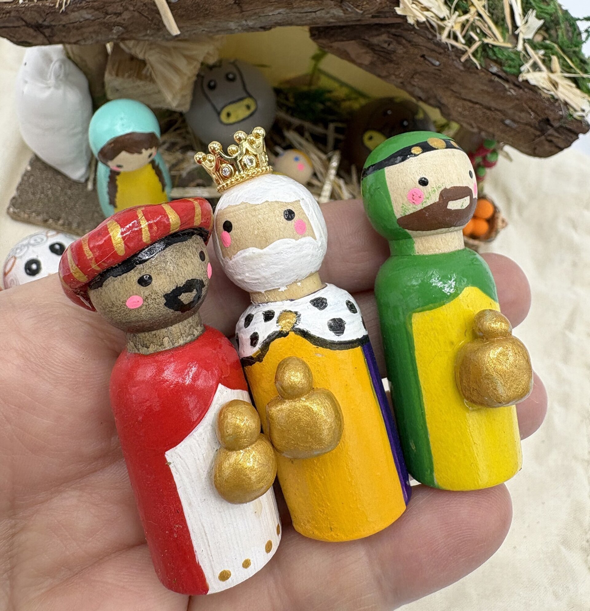 Pesebre de madera artesanal figuras pequeñas - 10