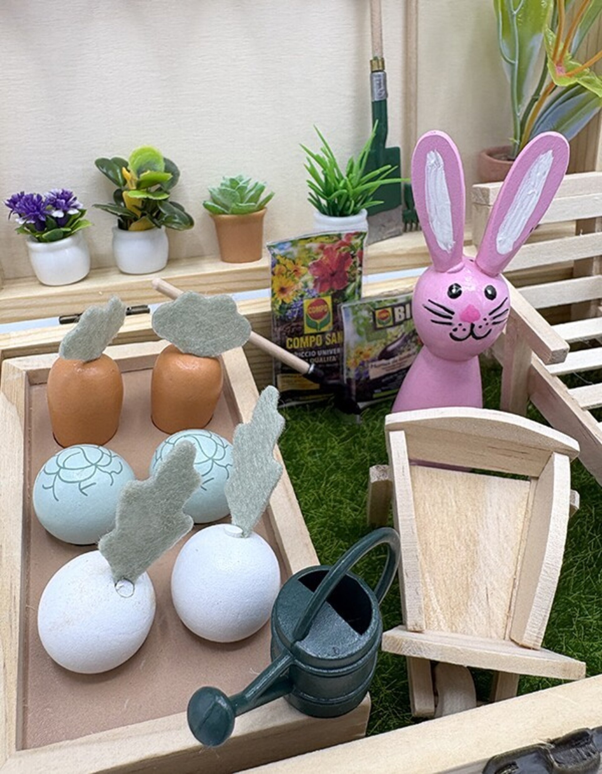 Mini Mundo en Cajita con conejito rosa – Jardín en Miniatura Hecho a Mano - 10