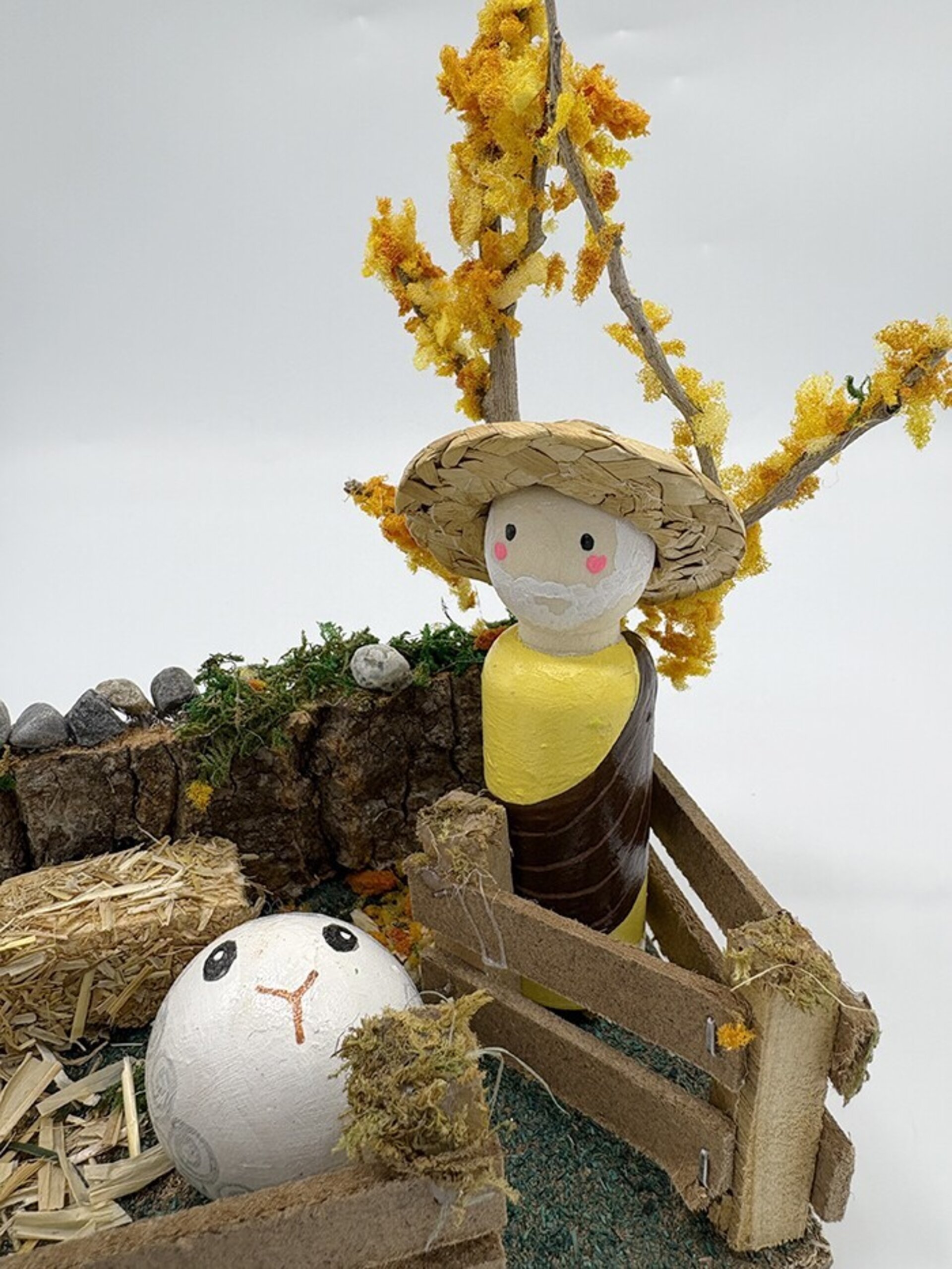 Cuadra de ovejas en miniatura con pastor – Accesorio artesanal para pesebres - 3