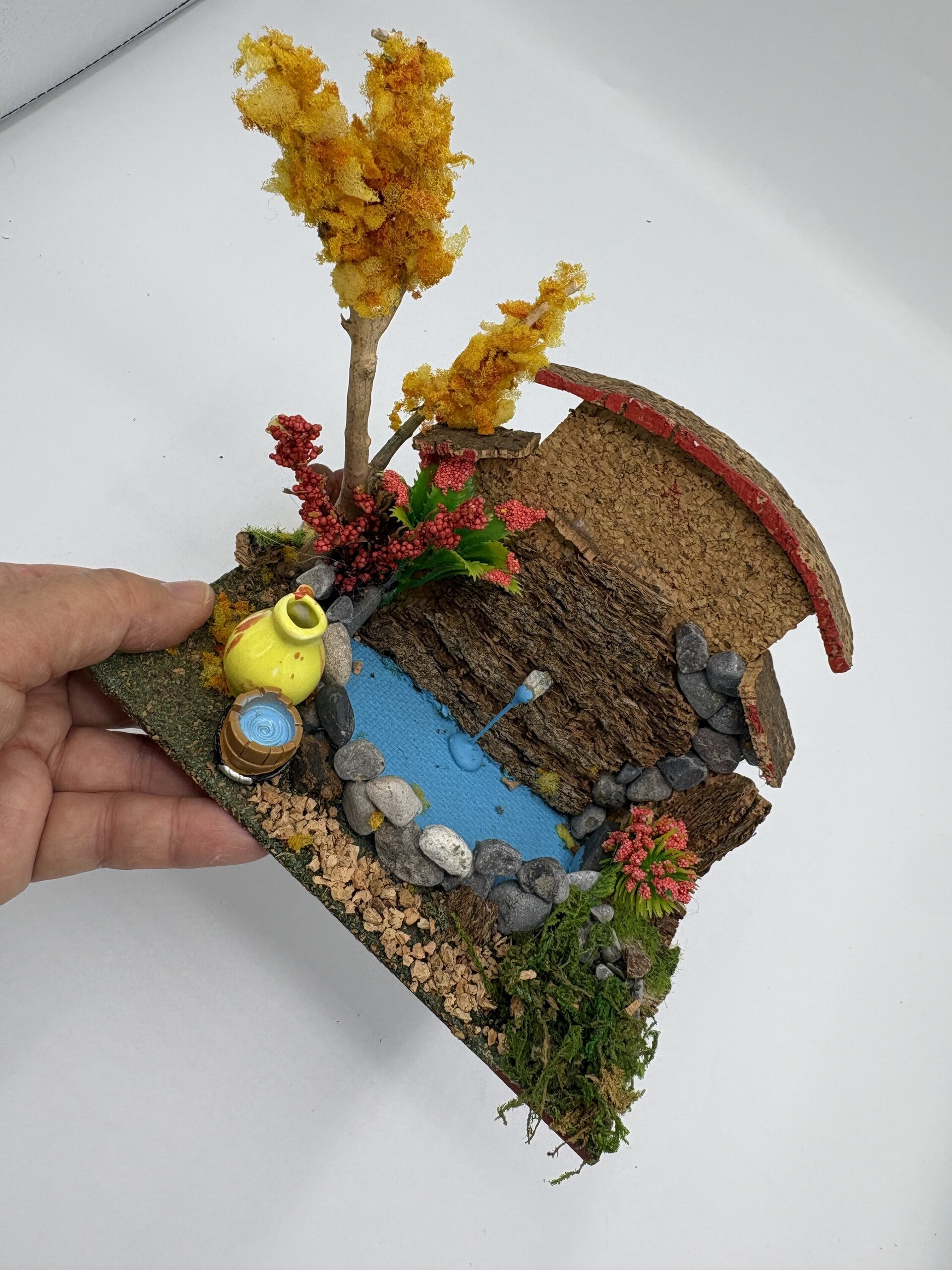 Fuente rústica en miniatura - Adorno artesanal para pesebre - 9