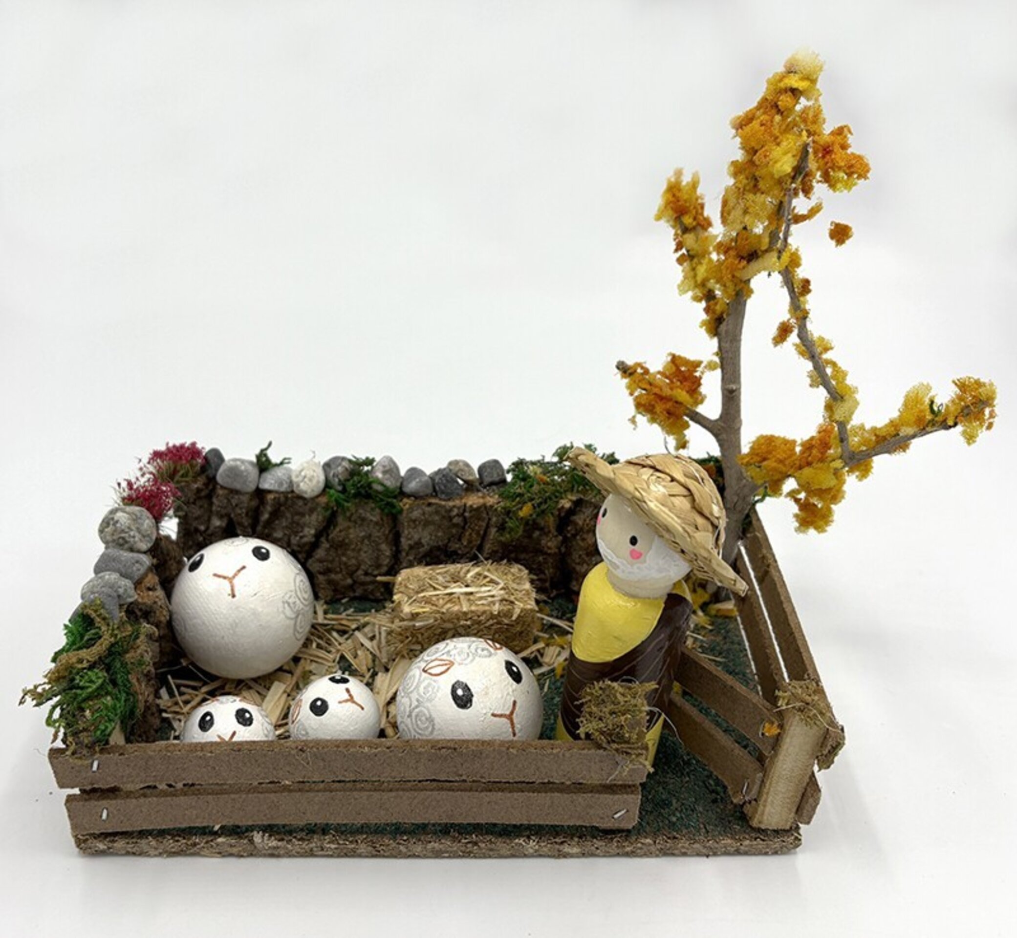 Cuadra de ovejas en miniatura con pastor – Accesorio artesanal para pesebres - 2