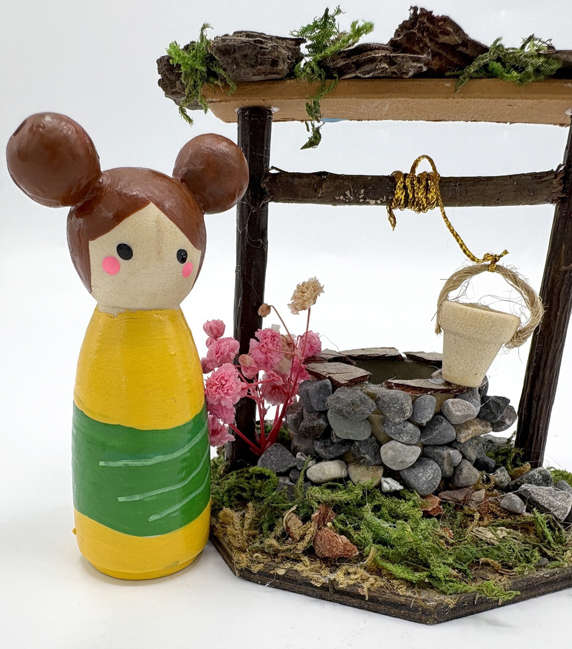 Pozo de piedra artesanal con mujer - complementos pesebre - 8