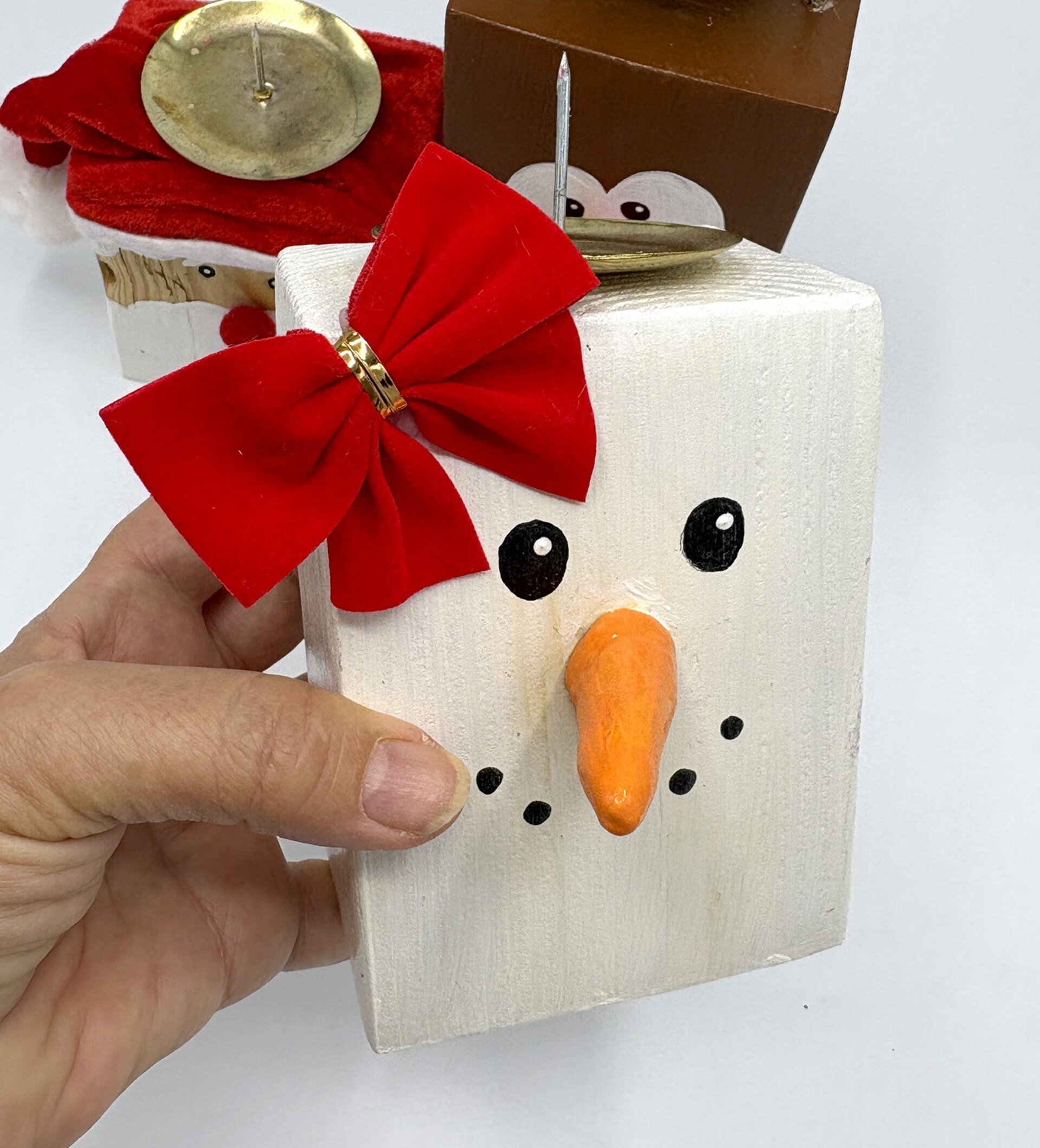 Candelabros Navideños Artesanales – Papá Noel, Reno y Muñeco de Nieve - 5