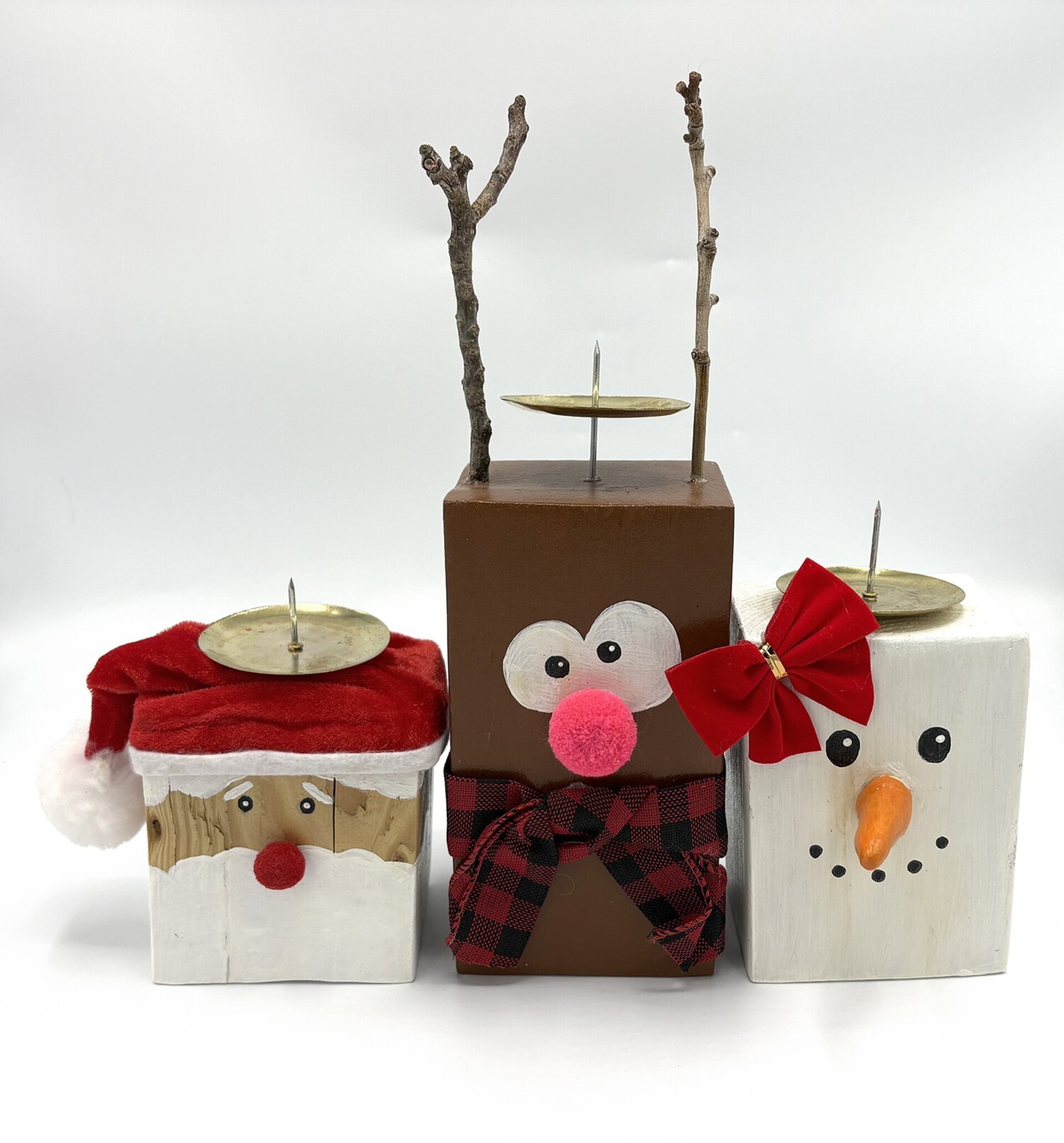 Candelabros Navideños Artesanales – Papá Noel, Reno y Muñeco de Nieve - 7