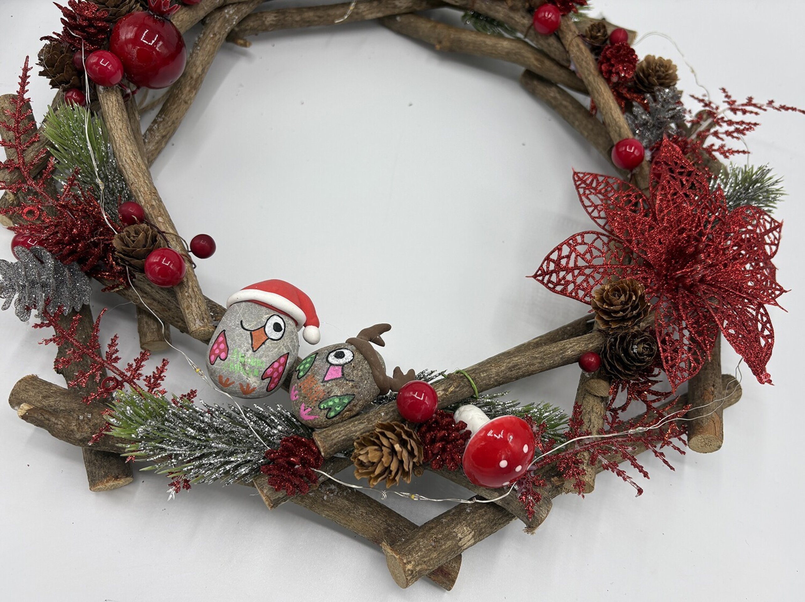 Corona Navideña Artesanal roja - Adornos Naturales de Navidad - 6
