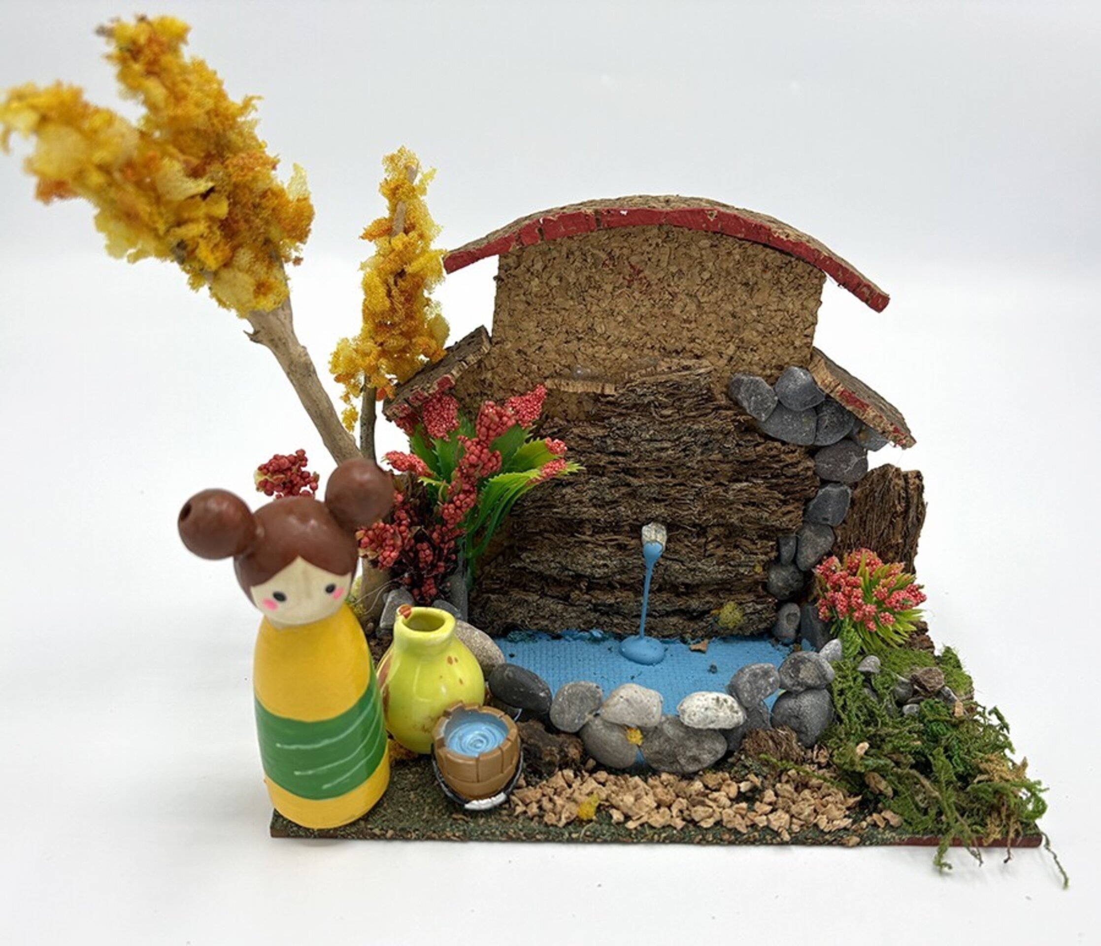 Fuente rústica en miniatura - Adorno artesanal para pesebre - 2