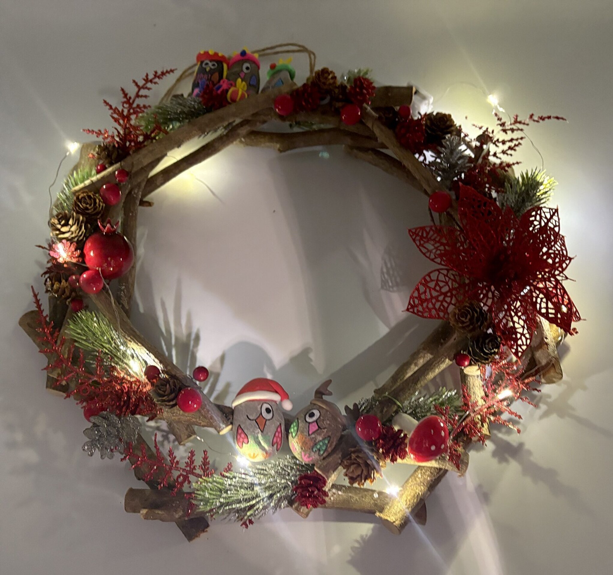 Corona Navideña Artesanal roja - Adornos Naturales de Navidad - 2