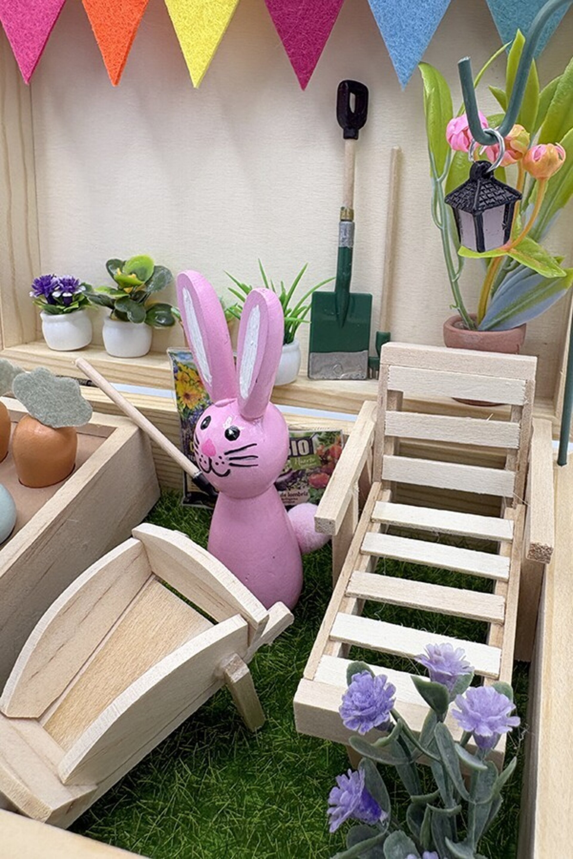 Mini Mundo en Cajita con conejito rosa – Jardín en Miniatura Hecho a Mano - 8