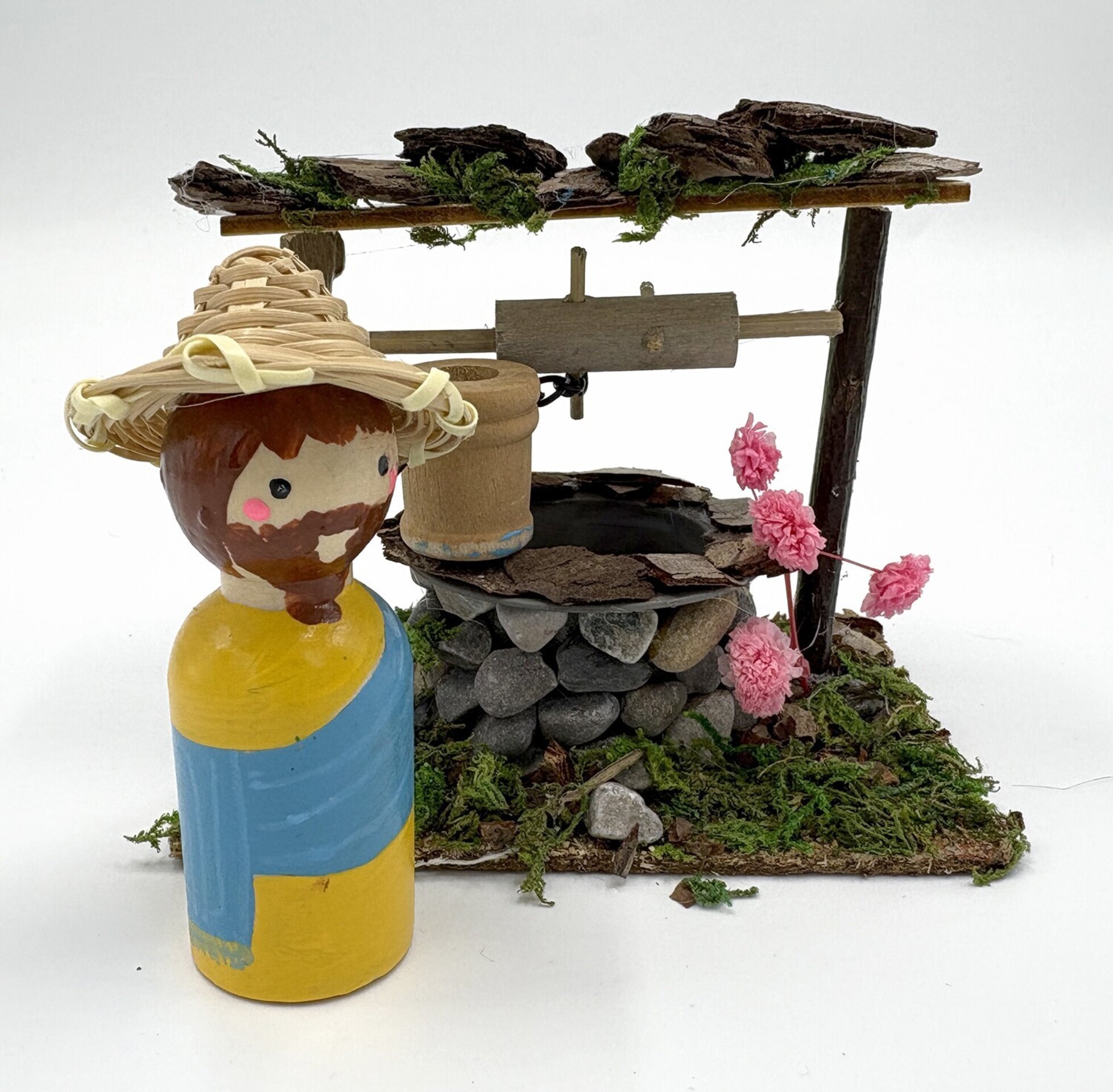 Pozo de piedra artesanal con hombre - complementos pesebre - 1