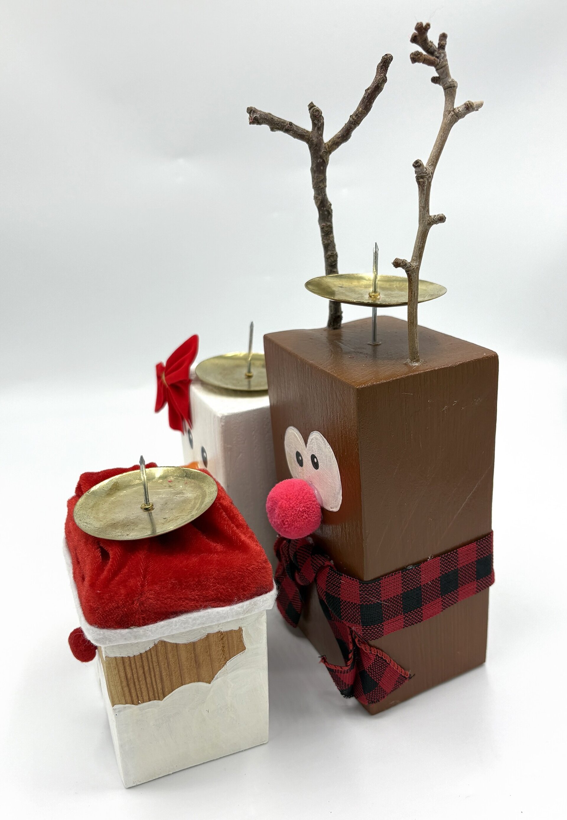 Candelabros Navideños Artesanales – Papá Noel, Reno y Muñeco de Nieve - 11