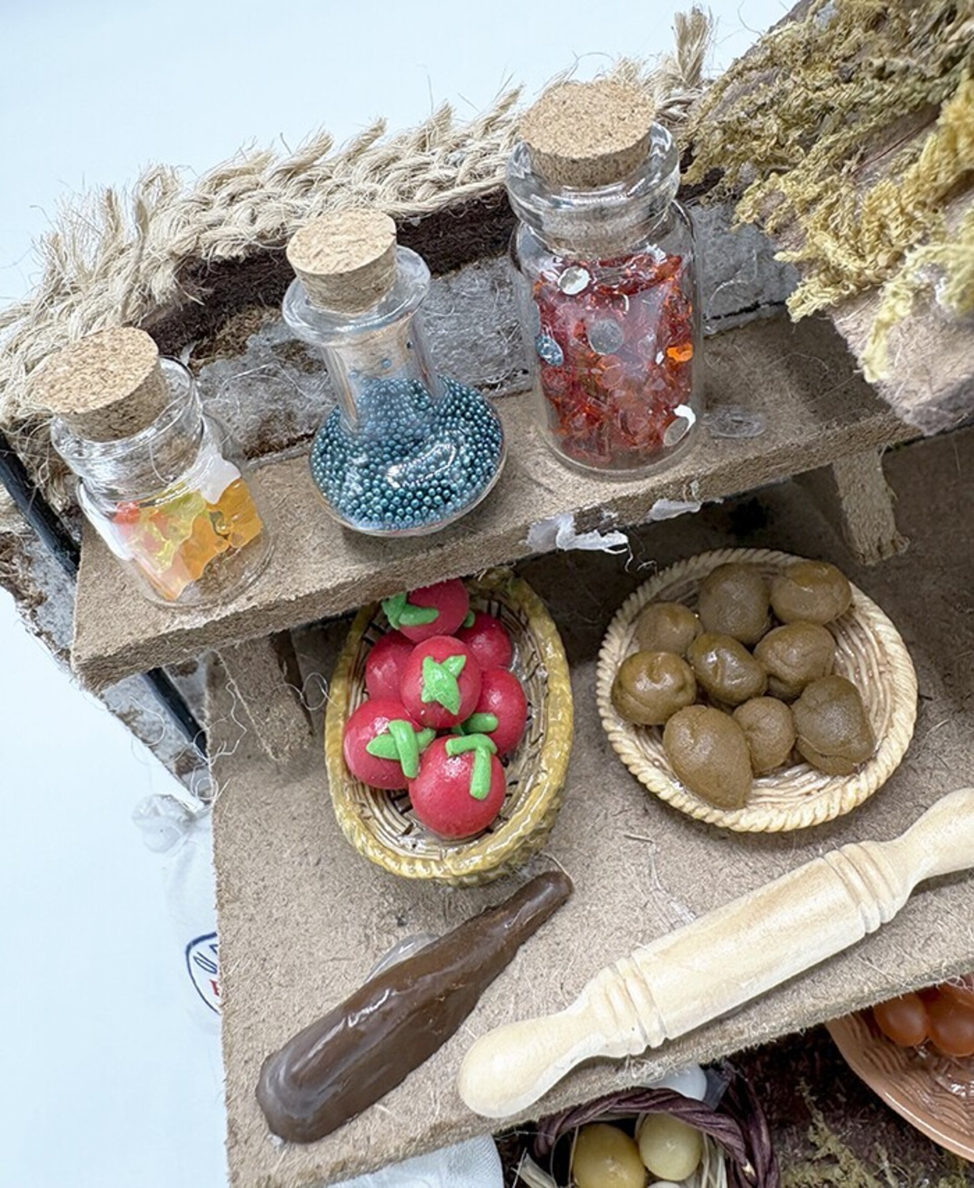 Horno con miniaturas y personaje 9 cm – Complemento artesanal pesebre - 3