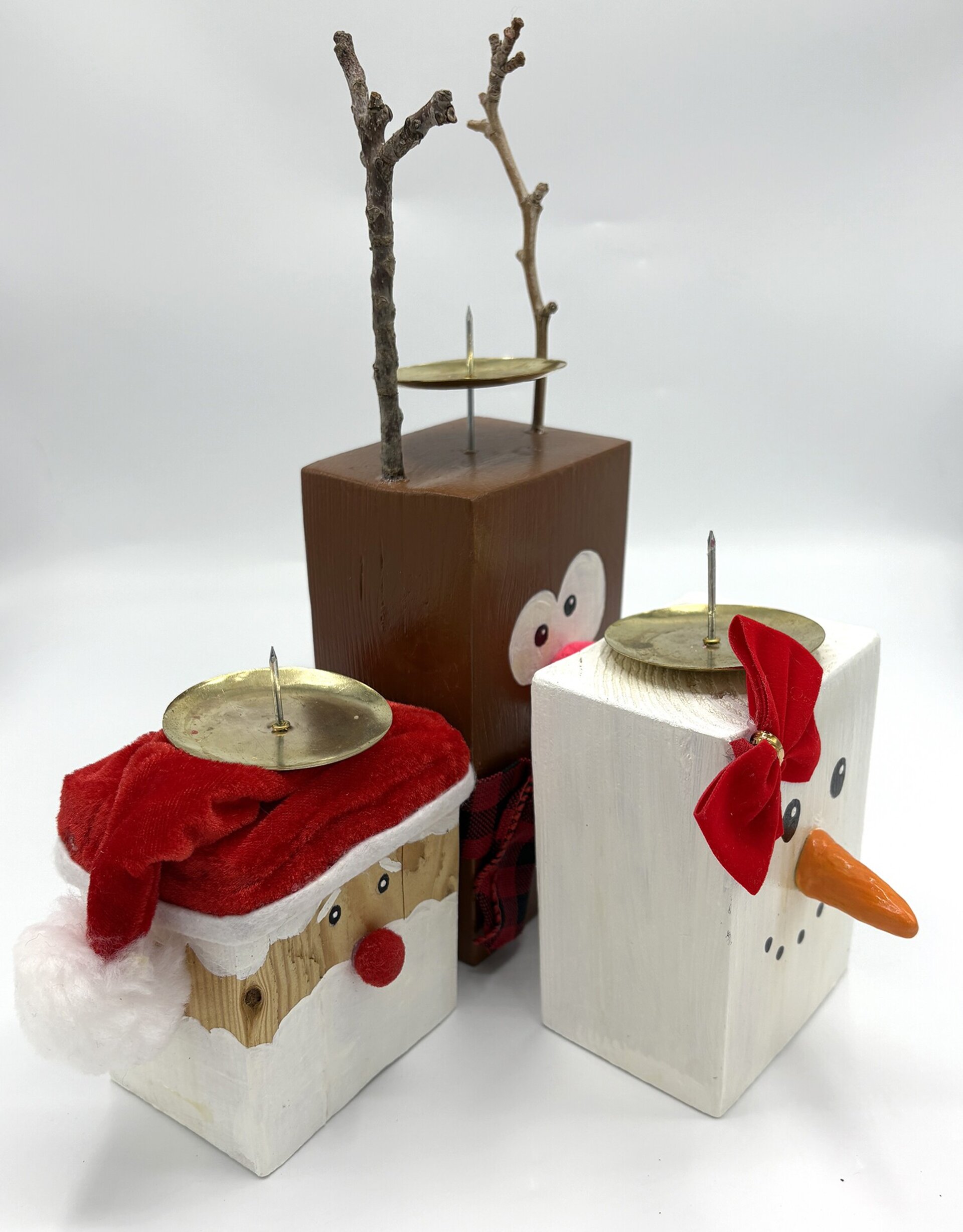 Candelabros Navideños Artesanales – Papá Noel, Reno y Muñeco de Nieve - 3