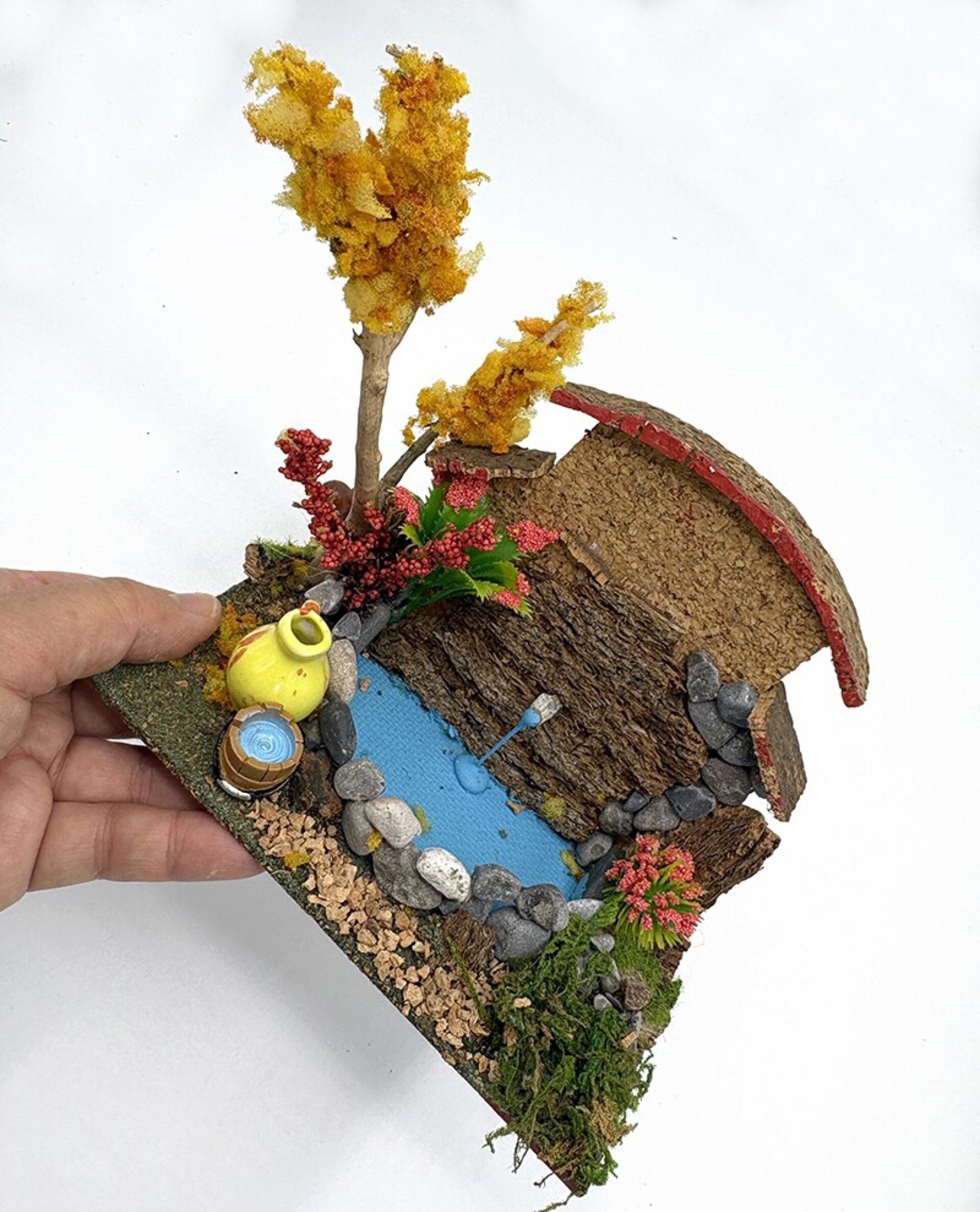 Fuente rústica en miniatura - Adorno artesanal para pesebre - 7