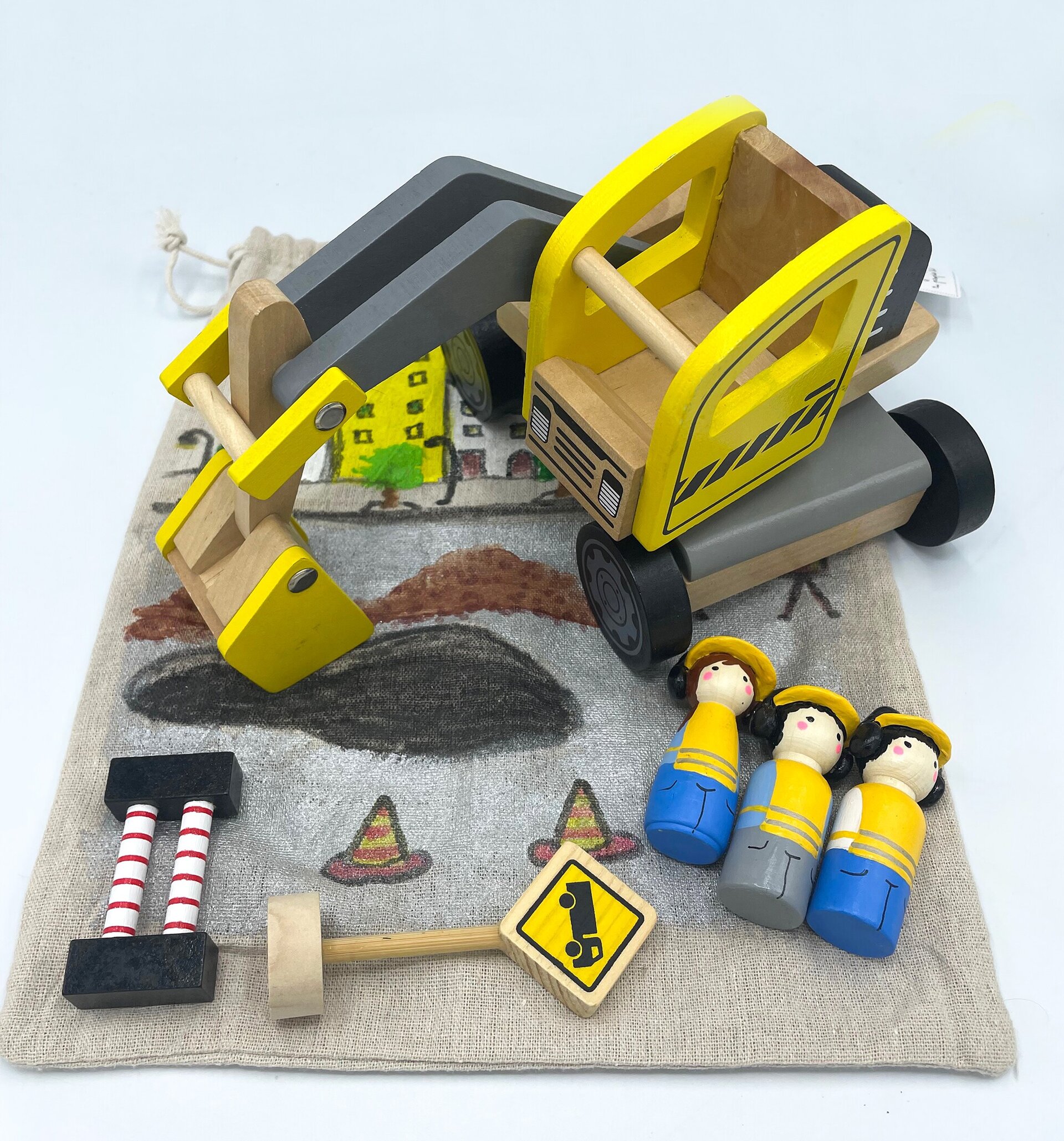 Mini mundo de construcción con excavadora de madera - 3