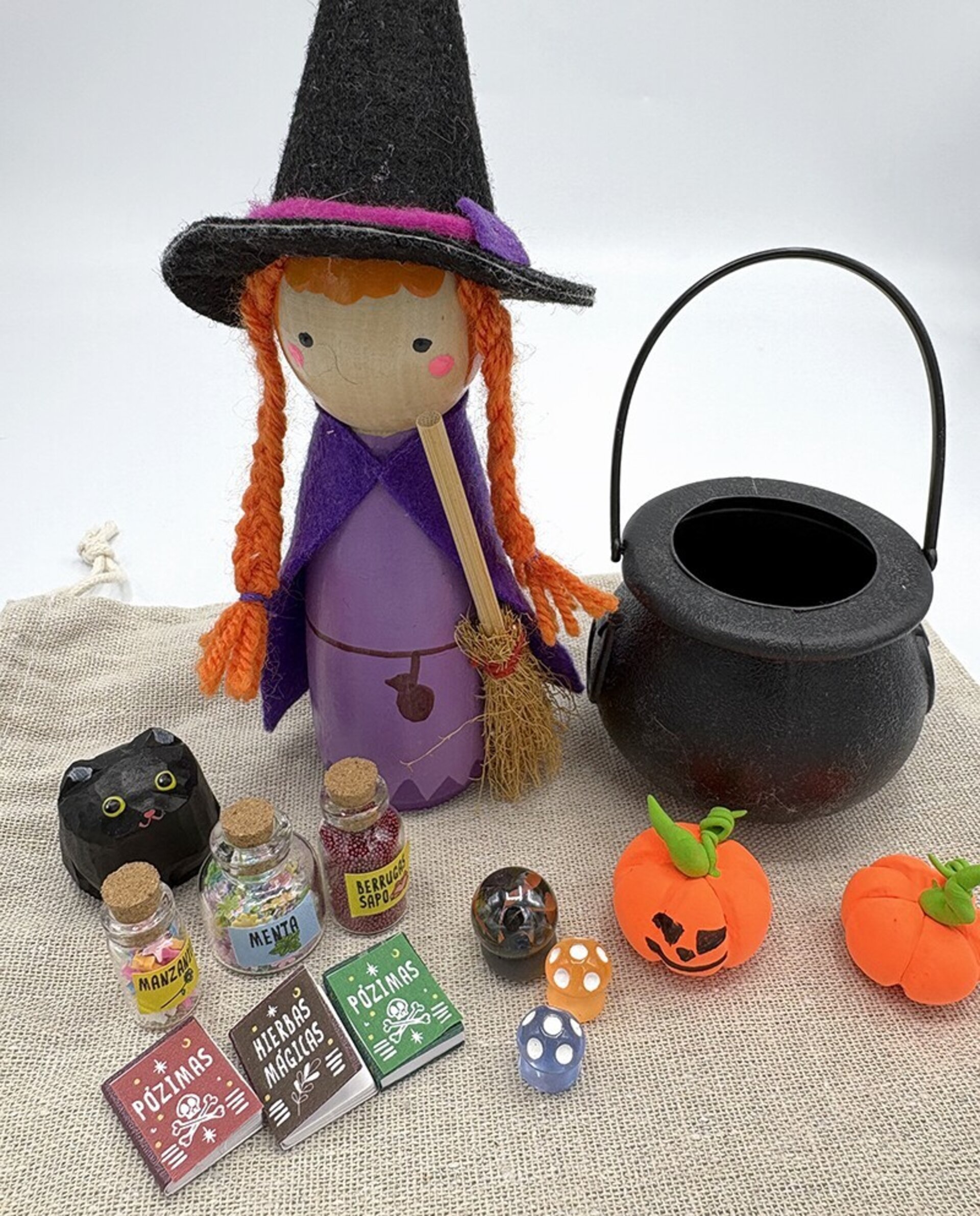 Mini mundo de la Bruja con gatito - Miniaturas pociones mágicas - 4