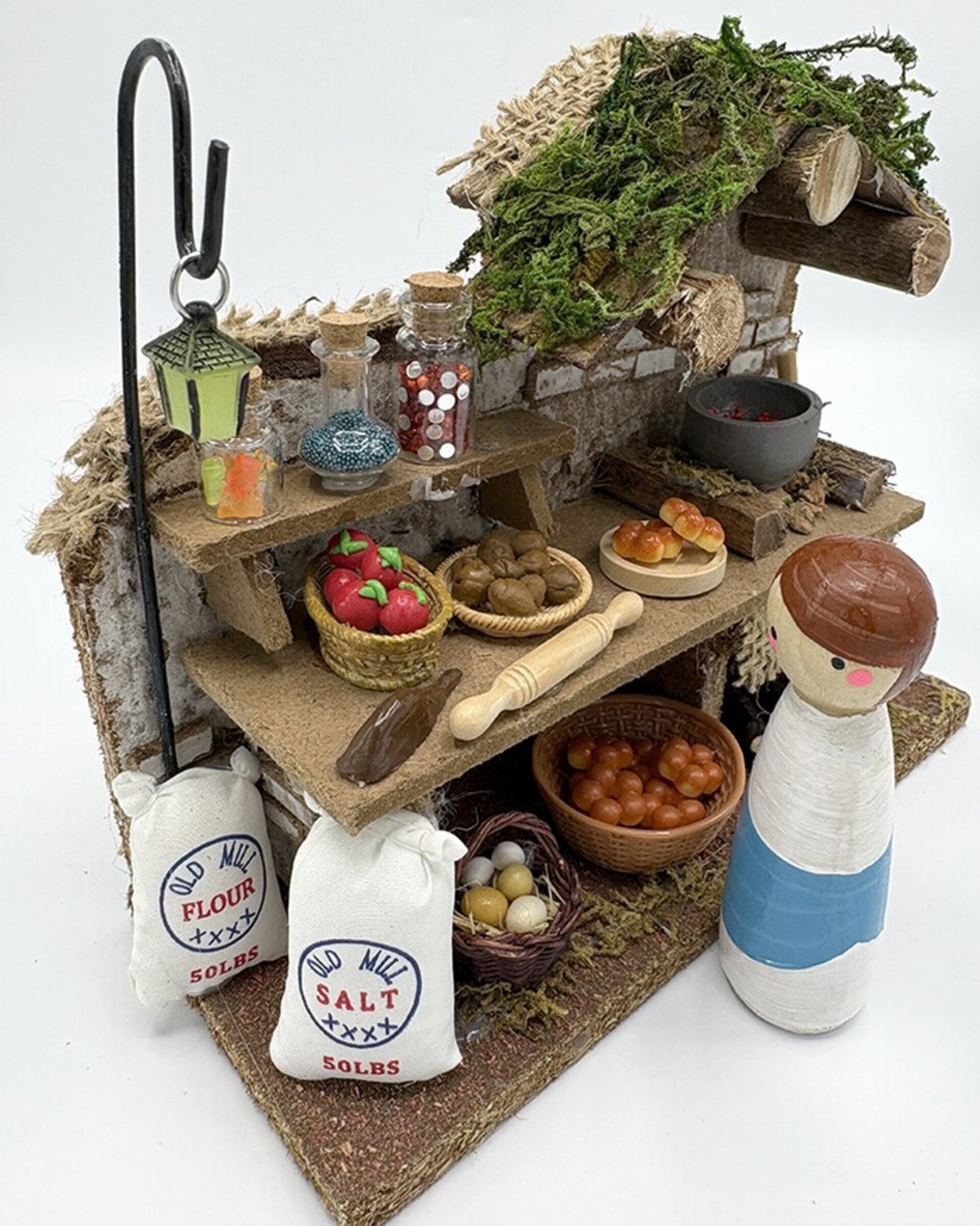 Horno con miniaturas y personaje 9 cm – Complemento artesanal pesebre - 2