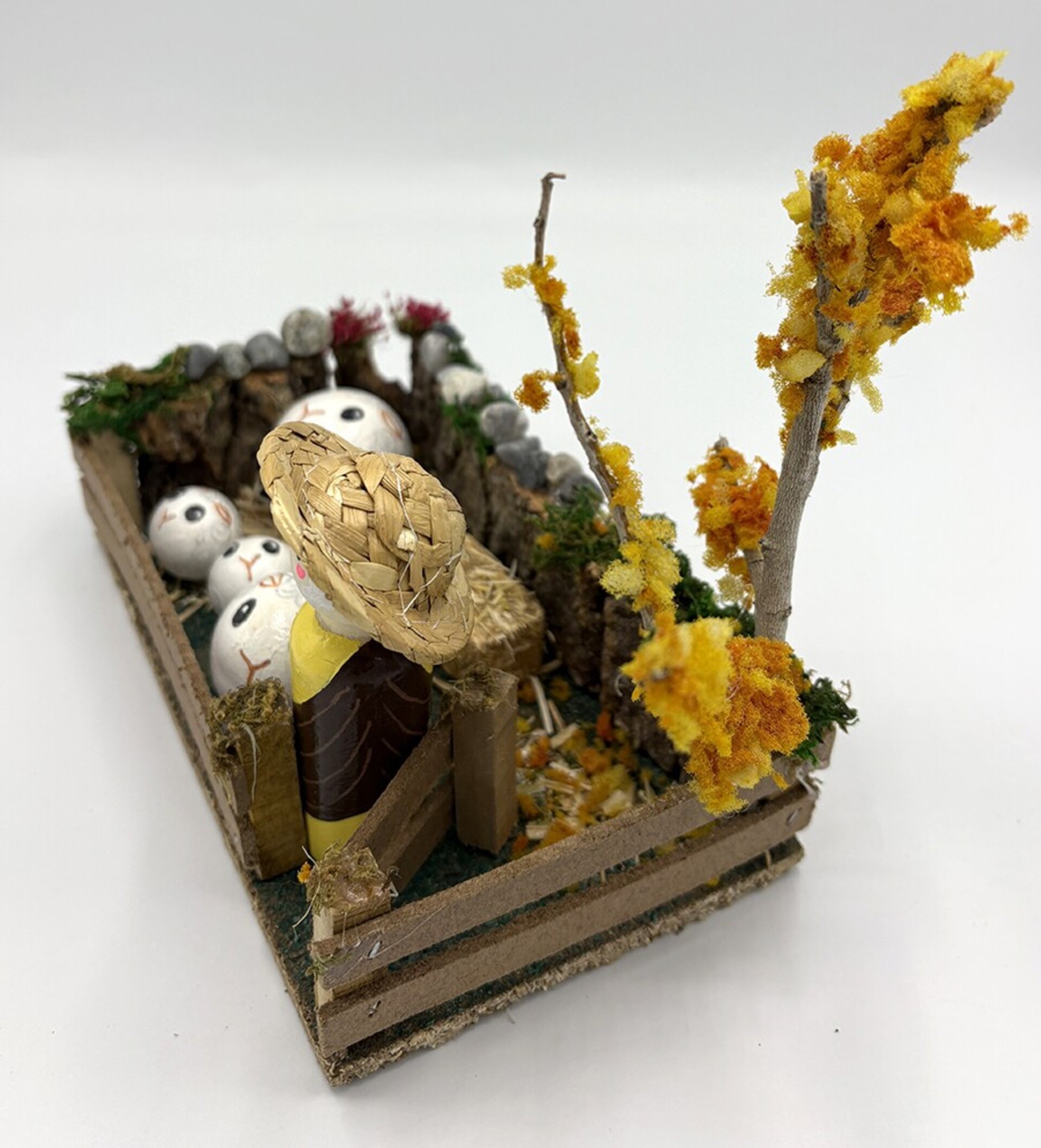 Cuadra de ovejas en miniatura con pastor – Accesorio artesanal para pesebres - 8