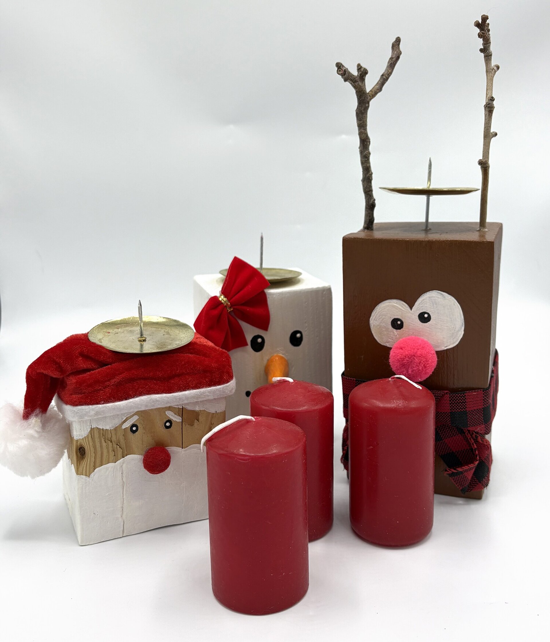 Candelabros Navideños Artesanales – Papá Noel, Reno y Muñeco de Nieve - 8