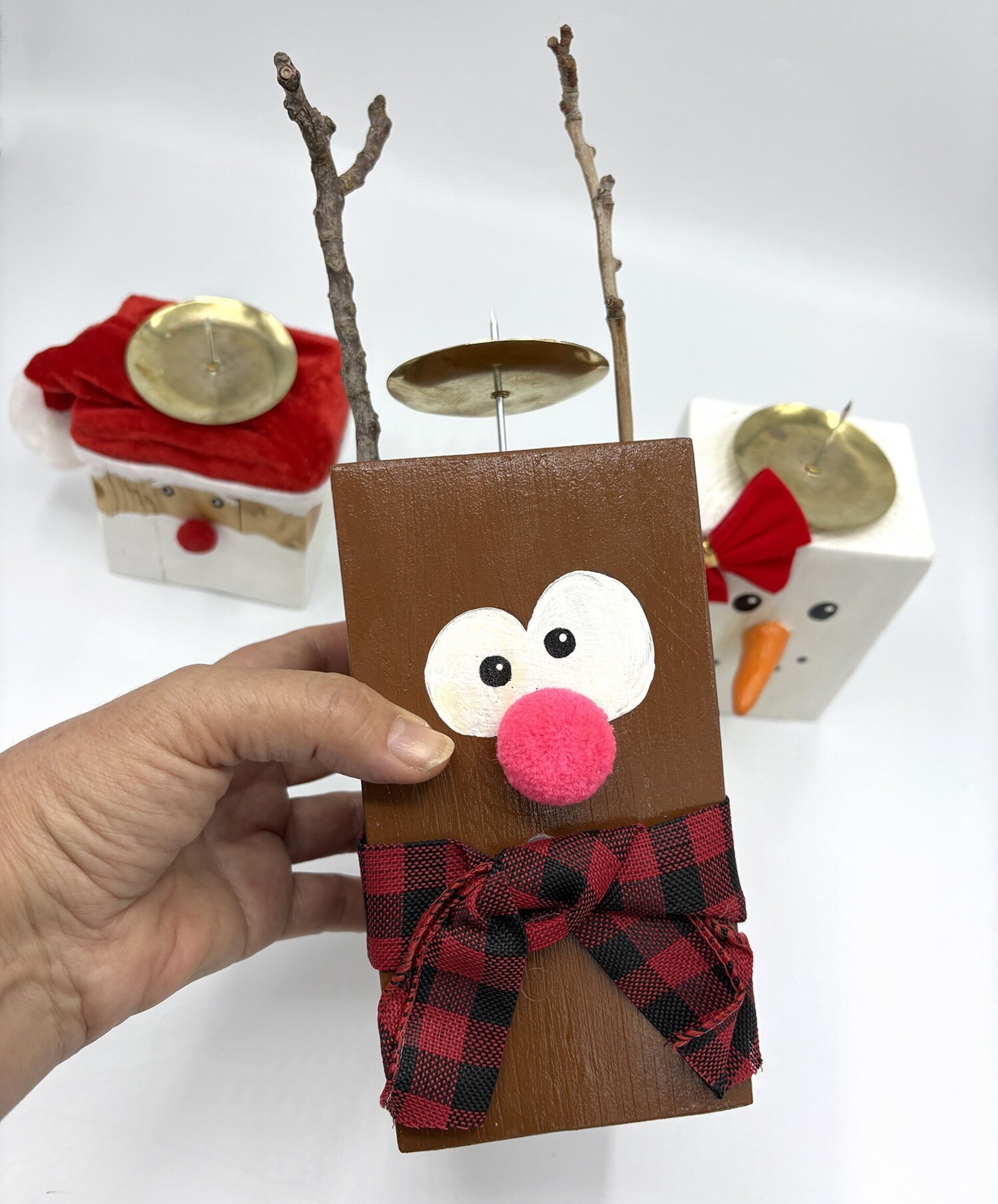 Candelabros Navideños Artesanales – Papá Noel, Reno y Muñeco de Nieve - 4
