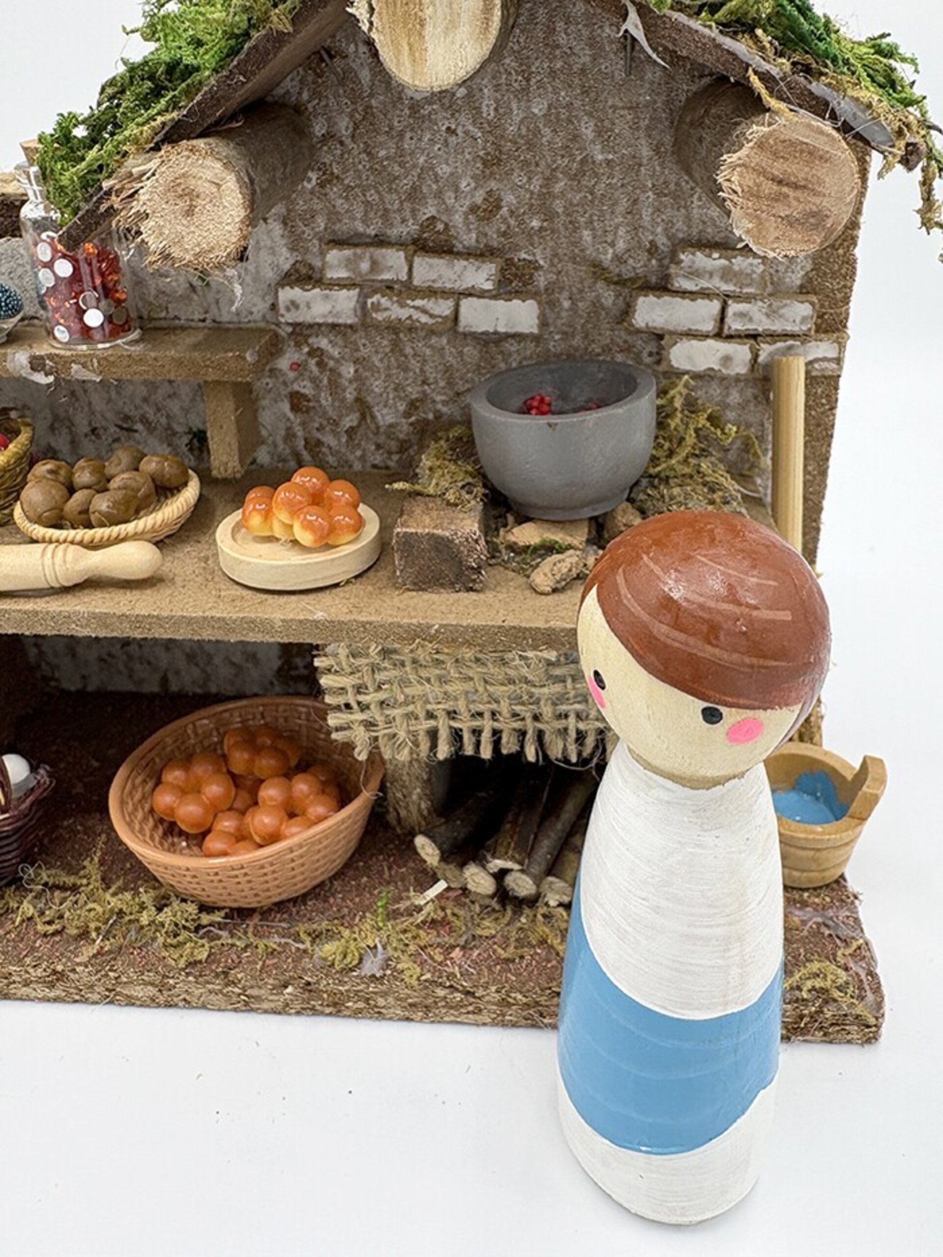 Horno con miniaturas y personaje 9 cm – Complemento artesanal pesebre - 4