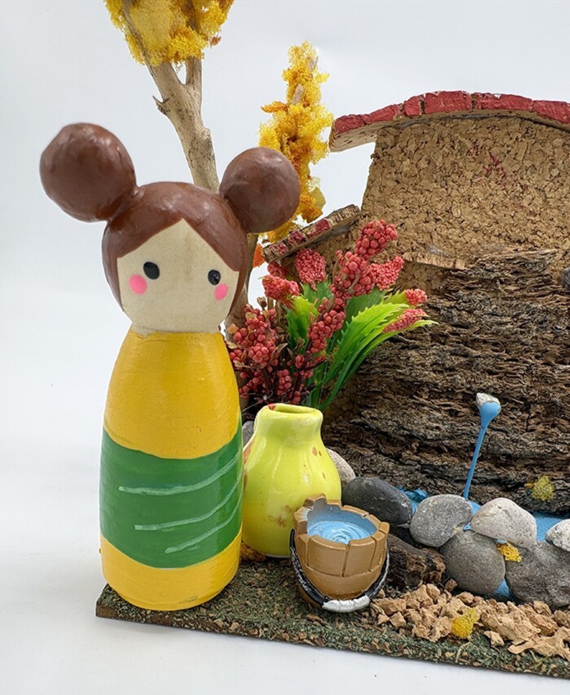 Fuente rústica en miniatura - Adorno artesanal para pesebre - 6