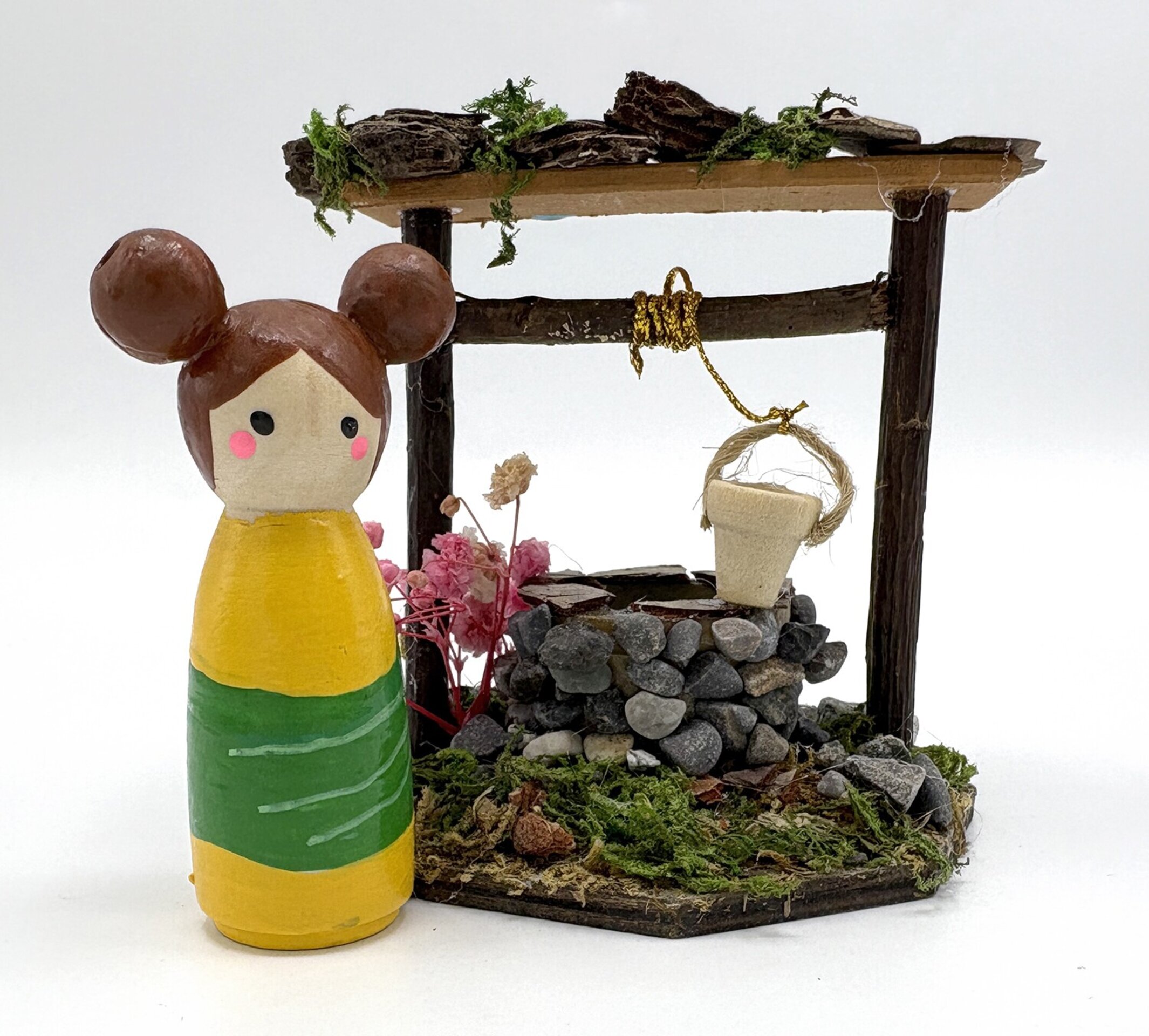Pozo de piedra artesanal con mujer - complementos pesebre - 1