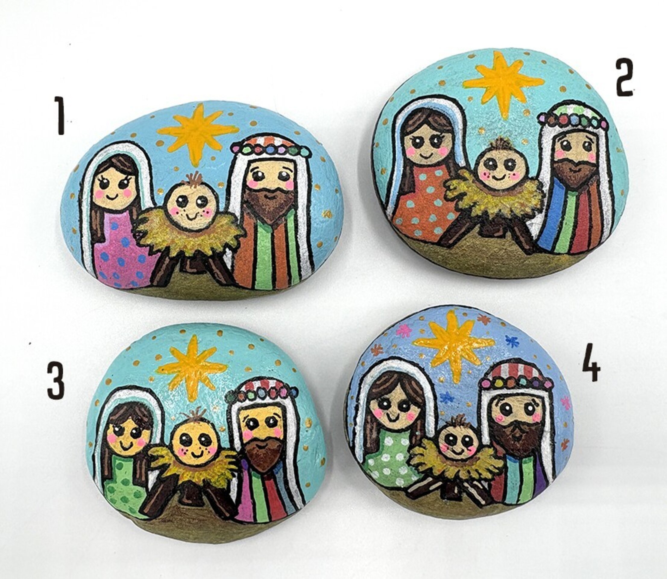 Piedra con Nacimiento Pintado a Mano – Decoración Navideña Artesanal - 4