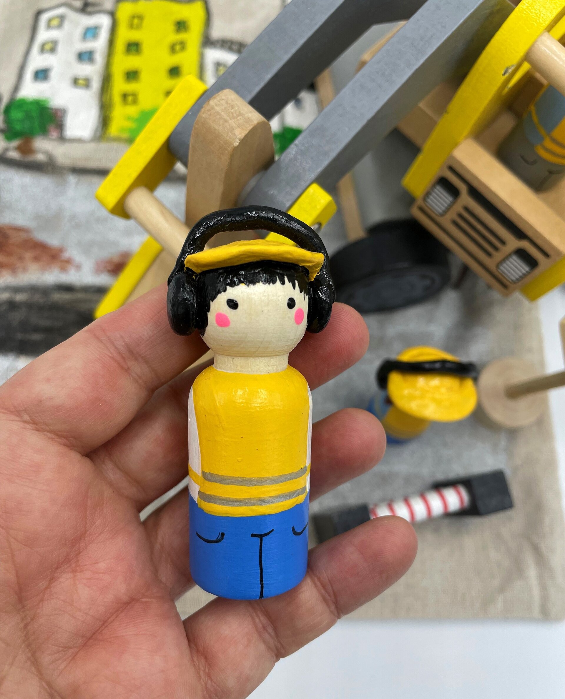 Mini mundo de construcción con excavadora de madera - 6