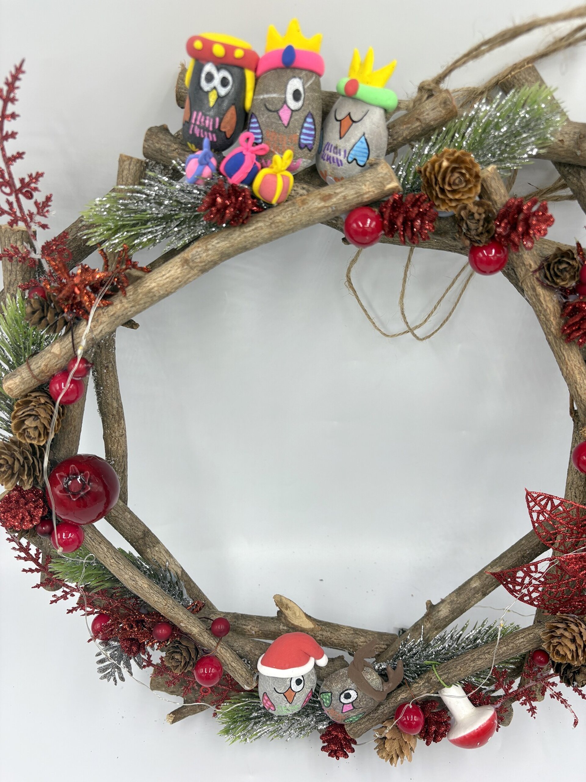 Corona Navideña Artesanal roja - Adornos Naturales de Navidad - 8